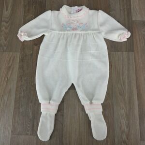 Vintage LBK Fashions‎ Baby Girls White Knit Footed Pajamas Romper 0-3 Months
